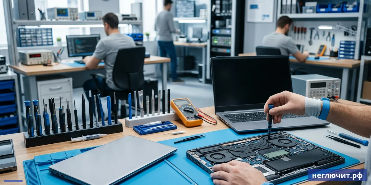 Мастер чистит кулер и меняет термопасту на современном ноутбуке Acer