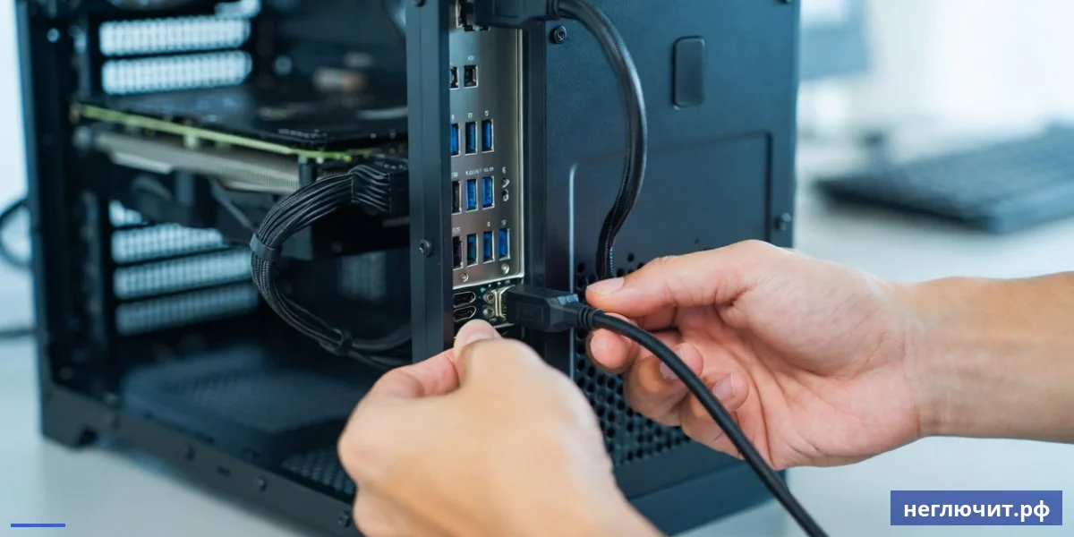 Подключение кабелей к новому ПК — HDMI, Ethernet, USB на задней панели современного корпуса