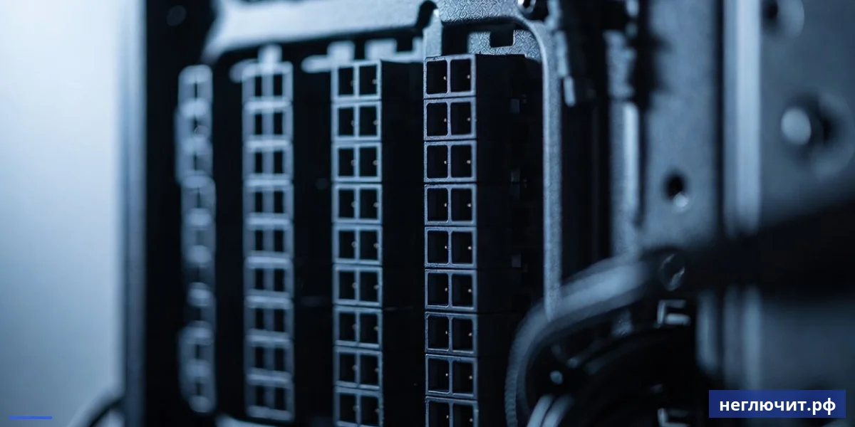 Модульный блок питания ATX с подключёнными кабелями 24-pin и 8-pin CPU — типичное оборудование игрового ПК