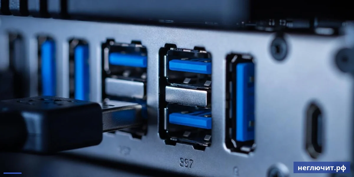Задняя панель материнской платы с рядом USB-A и USB-C портов — современный набор разъёмов