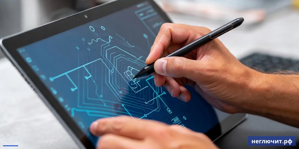 Работа дизайнера со стилусом на современном touchscreen-ноутбуке