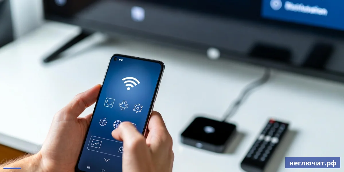 Руки настраивают ТВ-приставку и Wi-Fi роутер с пультом и смартфоном-помощником