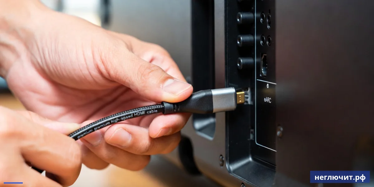 Подключение HDMI eARC кабеля к саундбару современного домашнего кинотеатра
