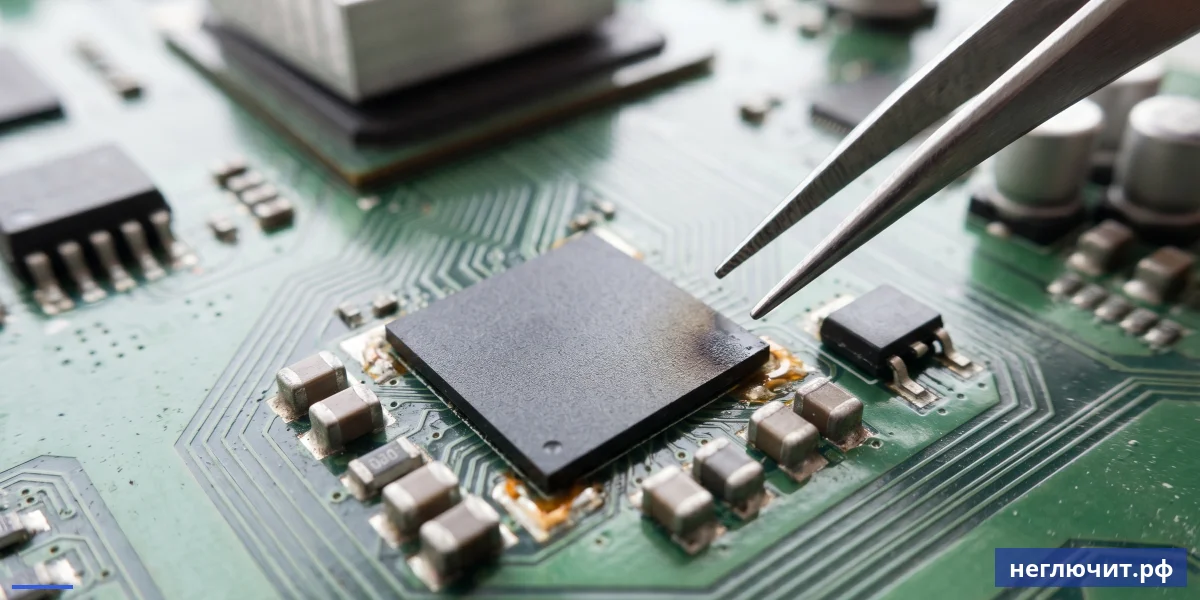 Крупный план eMMC чипа на Main Board современного телевизора — память Smart TV