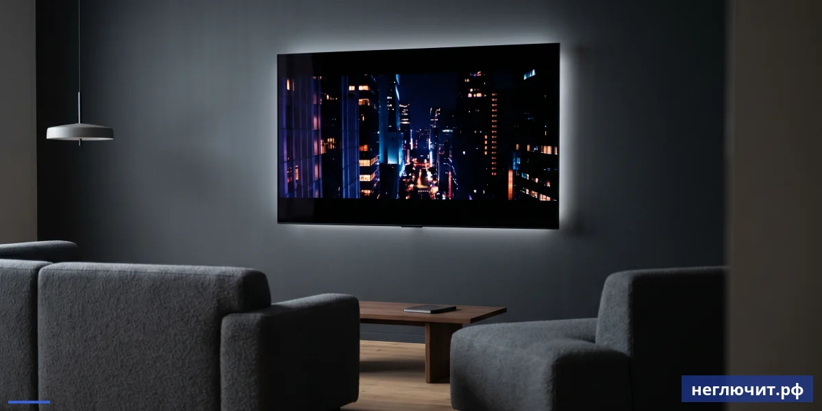 OLED телевизор в тёмном кинотеатре — идеальный чёрный и максимальный контраст