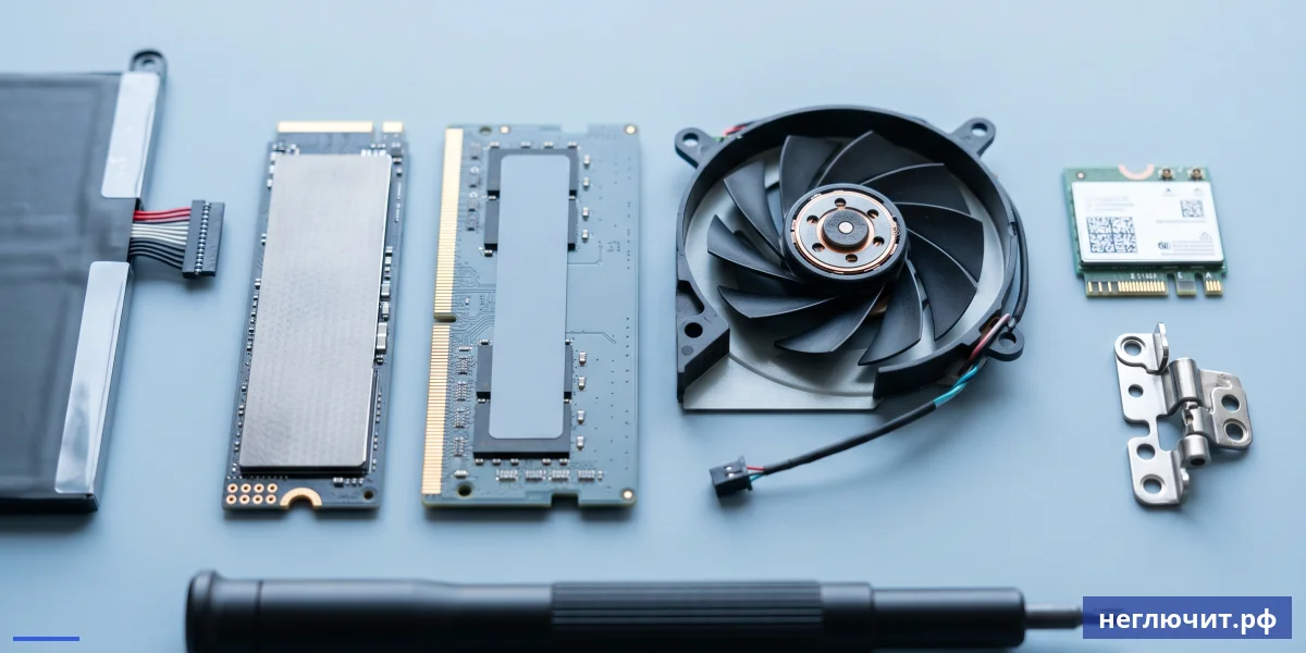 Самые часто заменяемые компоненты ноутбука — аккумулятор, SSD, ОЗУ, Wi-Fi модуль, вентилятор, петли