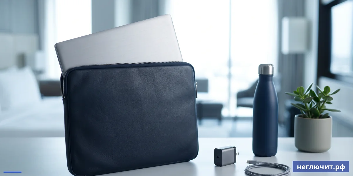 Ультрабук в кожаном чехле с компактной зарядкой USB-C — комплект для командировки